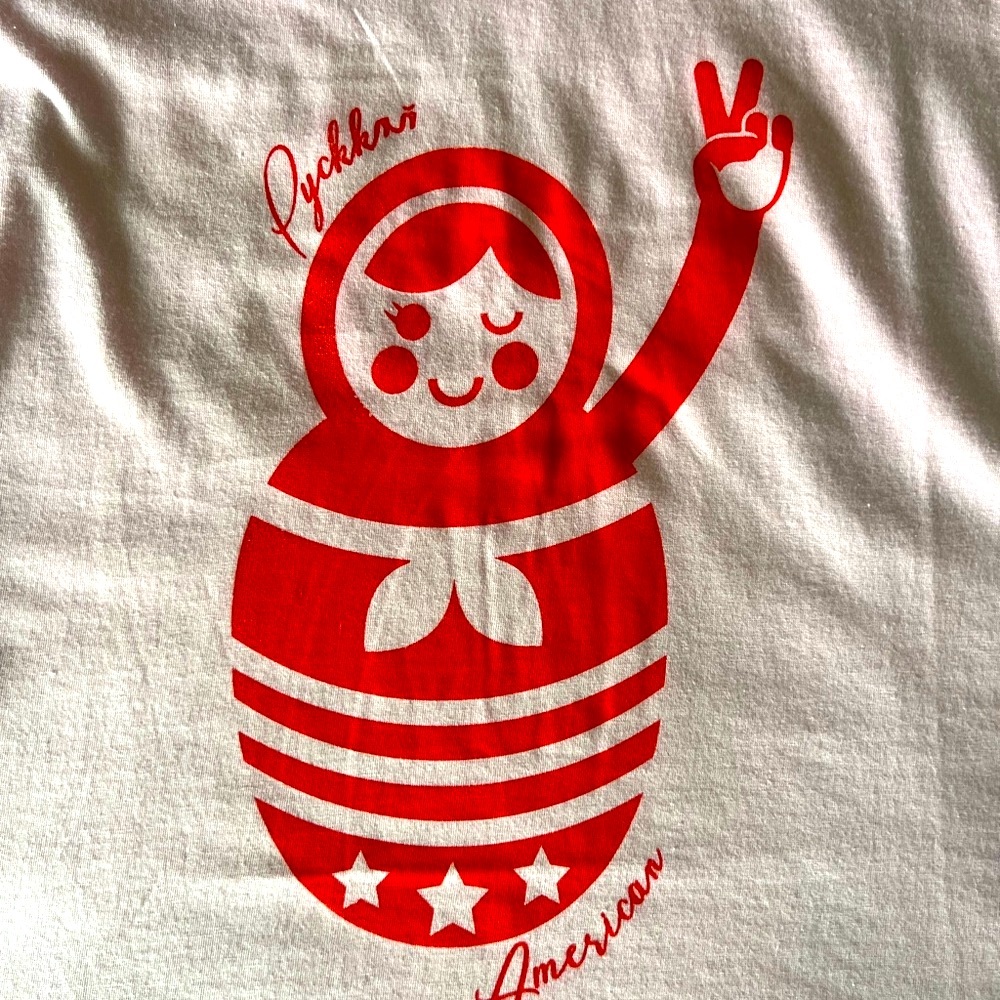 Kulture Russian American Pink T-Shirt with Red Graphic